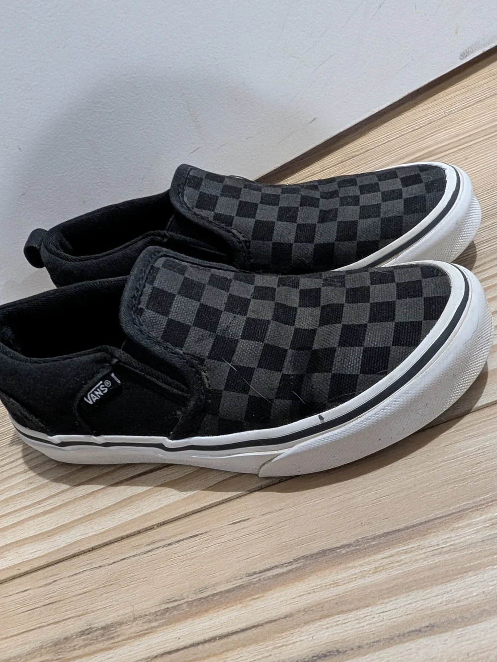 Vans Kids‎ Checkerboard Slip-On Sneakers - Black & Gray